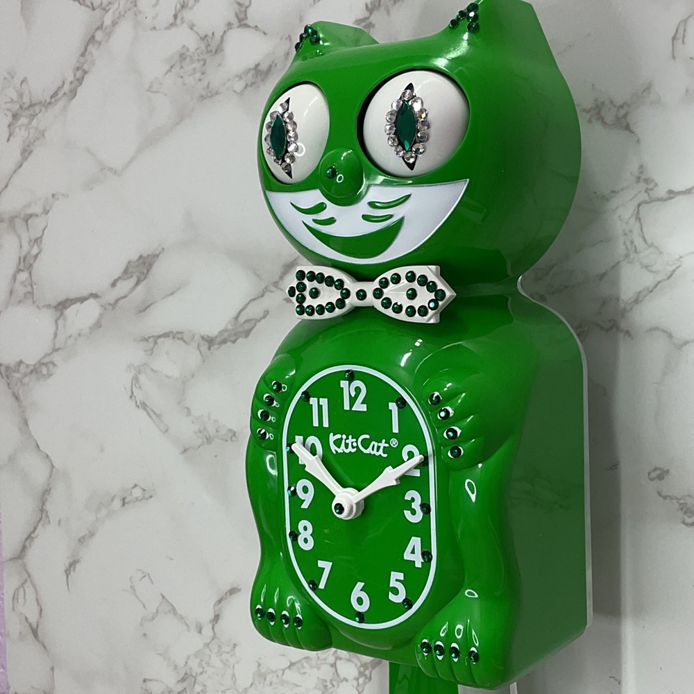 RARE Jeweled Classic Green Kit Kat Cat Klock Clock - Picture 6 of 6